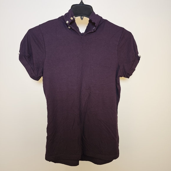 Purple stretch reverse knit rayon turtle neck short puff sleeve top size L US - Picture 3 of 6